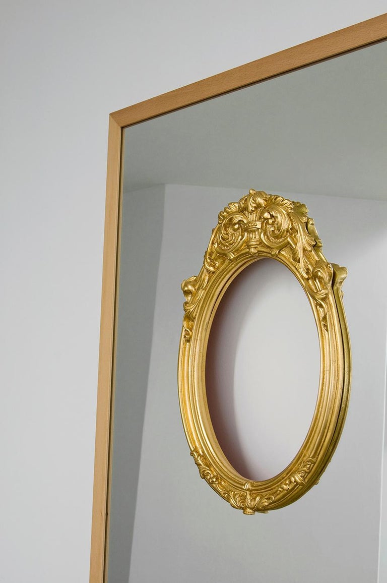 Contemporary Modern Ron Gilad for Dilmos Limited Edition Rectangular Mirror Golden Leaf For Sale