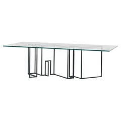 Modern Ron Gilad for Dilmos Rectangular Dining Table Black Iron Base Glass Top