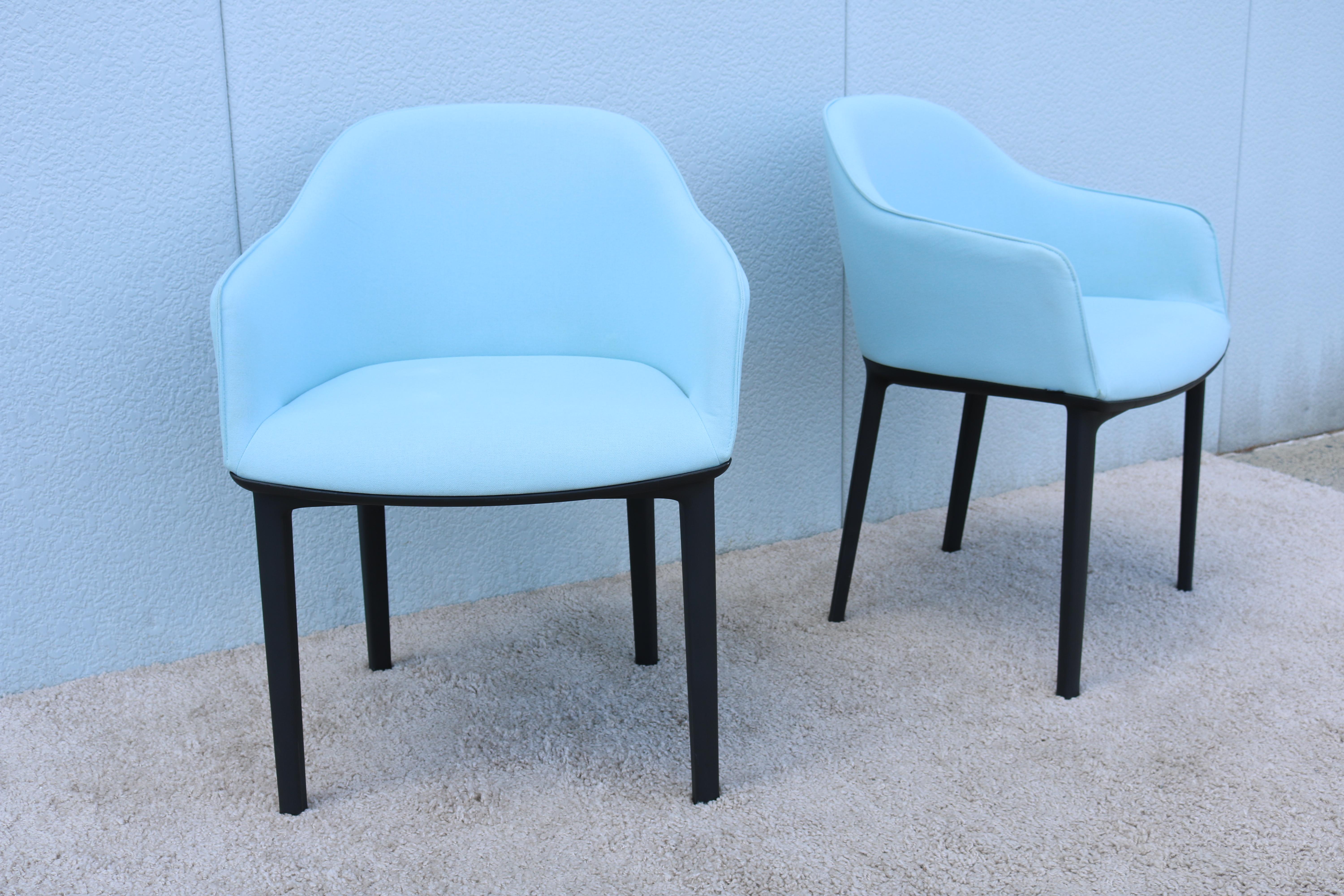 Fabric Modern Ronan and Erwan Bouroullec for Vitra Ice Blue Softshell Chairs, a Pair For Sale