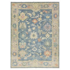 Modern Room Size Navy Blue Floral Sultanabad Wool Rug