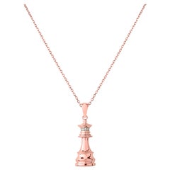 Modern Rose Gold Chess Queen White DIamond Necklace