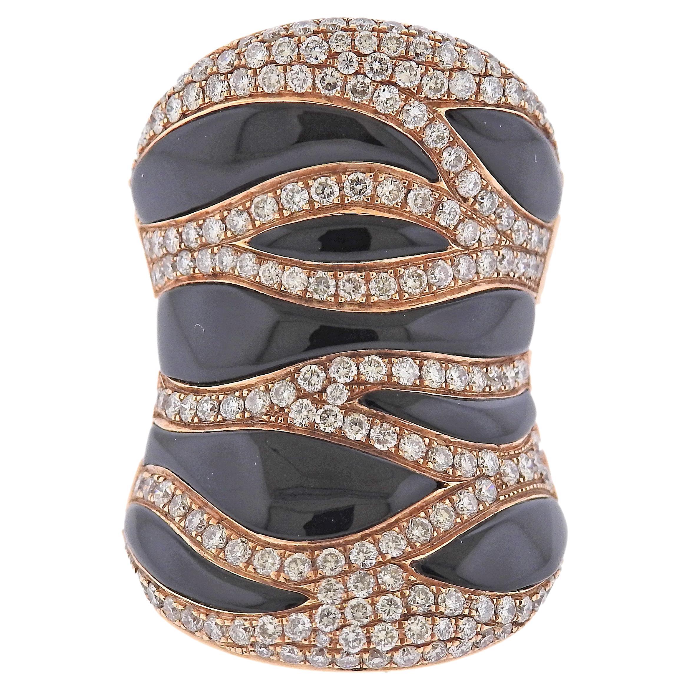 Modern Rose Gold Diamond Onyx Zebra Cocktail Ring For Sale