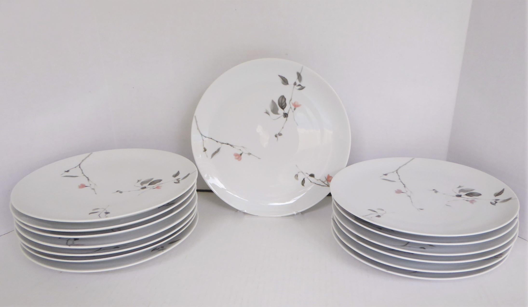 REDUCED FROM $380....A popular pattern, Quince, for Continental China, Rosenthal, the German porcelain maker was designed by Raymond Loewy and in production from 1956 through 1964. Mid Century Modern depiction of flowering Quince tree branches in