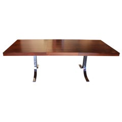 Modern Rosewood and Chrome Dyrlund One Leaf Dining Room Table