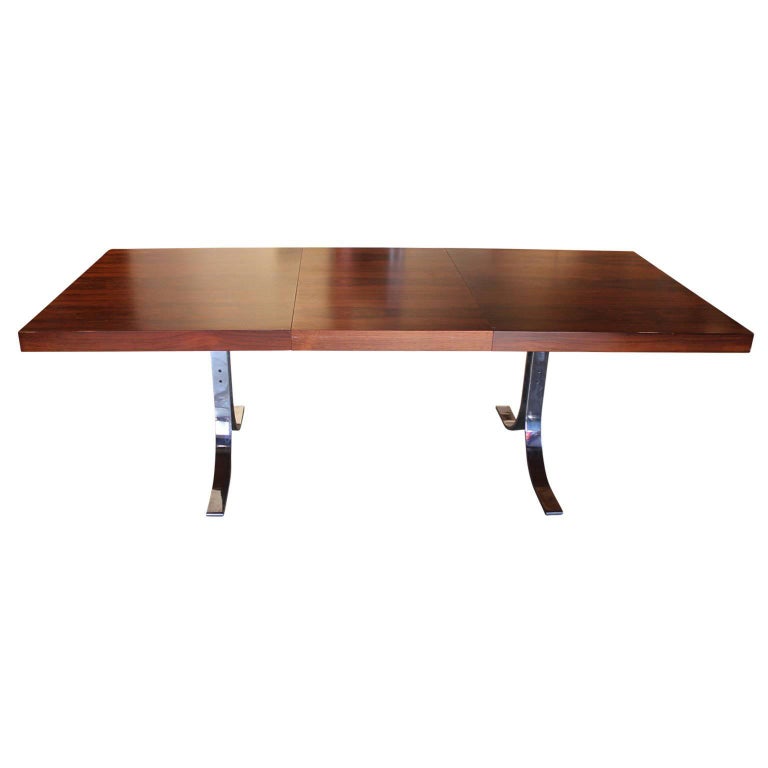 Modern Rosewood and Chrome Dyrlund One Leaf Dining Room Table at 1stDibs
