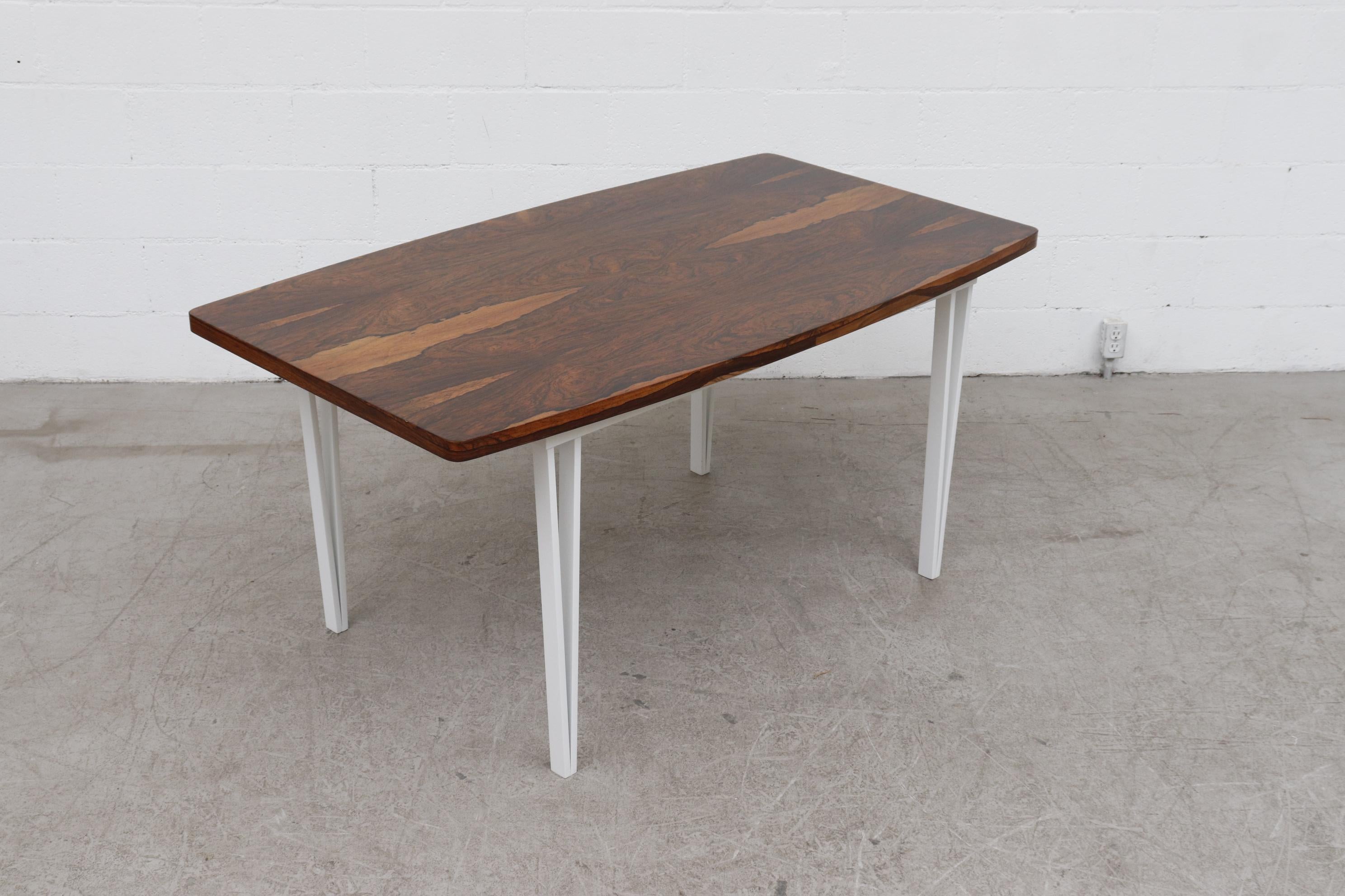 Mid-20th Century Modern Rosewood Bowed Top Dining Table with White Geometric Metal Frame For Sale