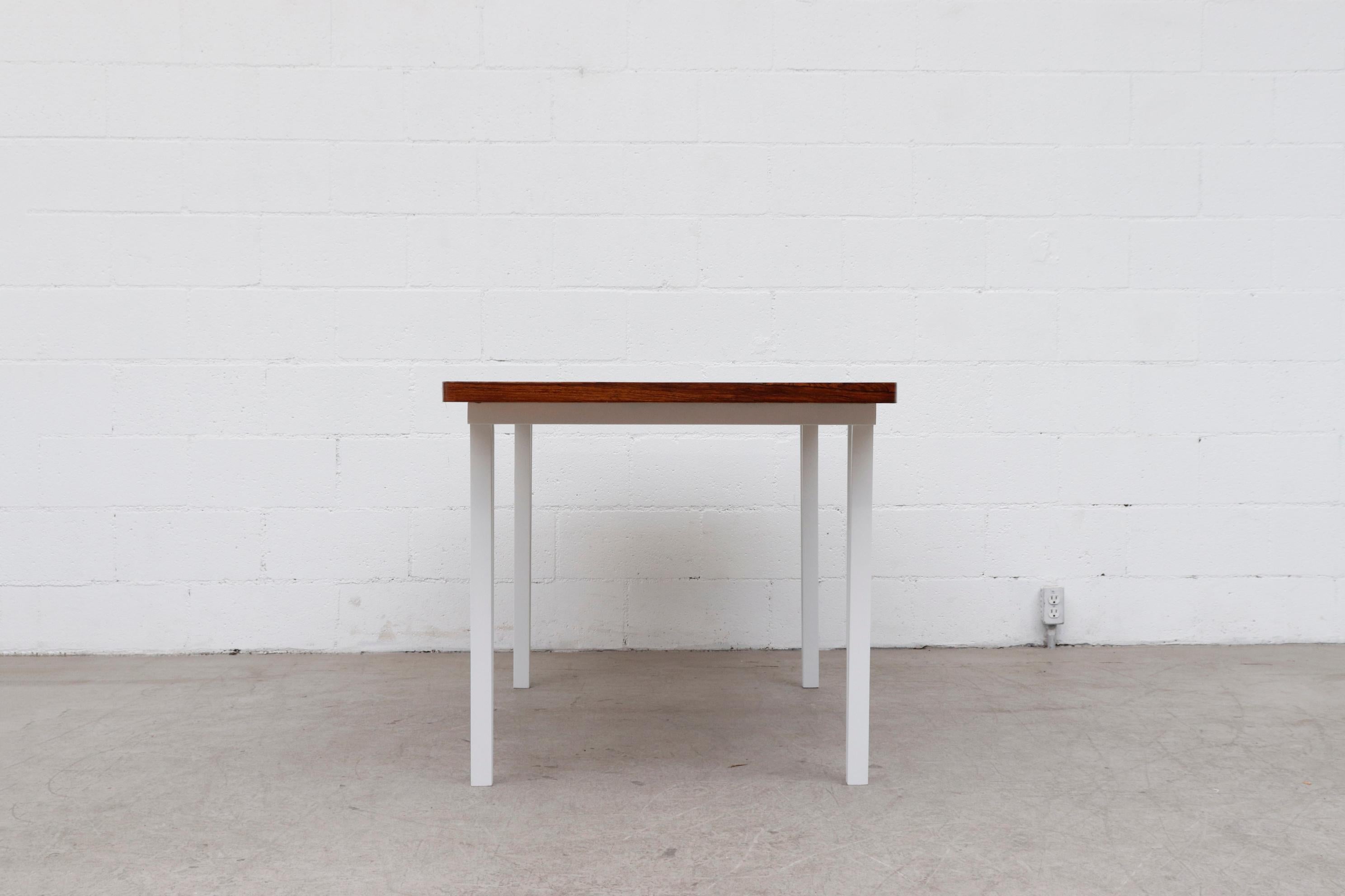 Mid-Century Modern Modern Rosewood Bowed Top Dining Table with White Geometric Metal Frame For Sale