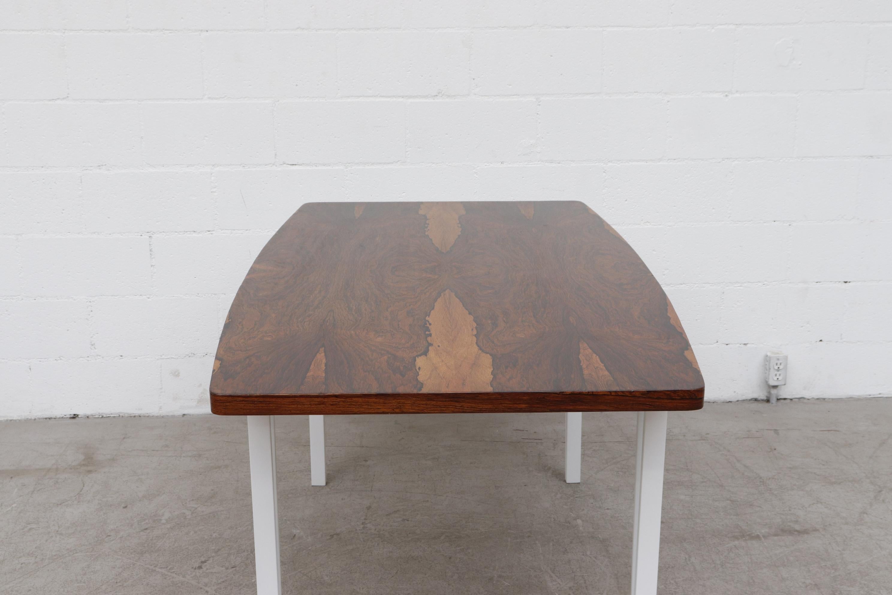Painted Modern Rosewood Bowed Top Dining Table with White Geometric Metal Frame For Sale