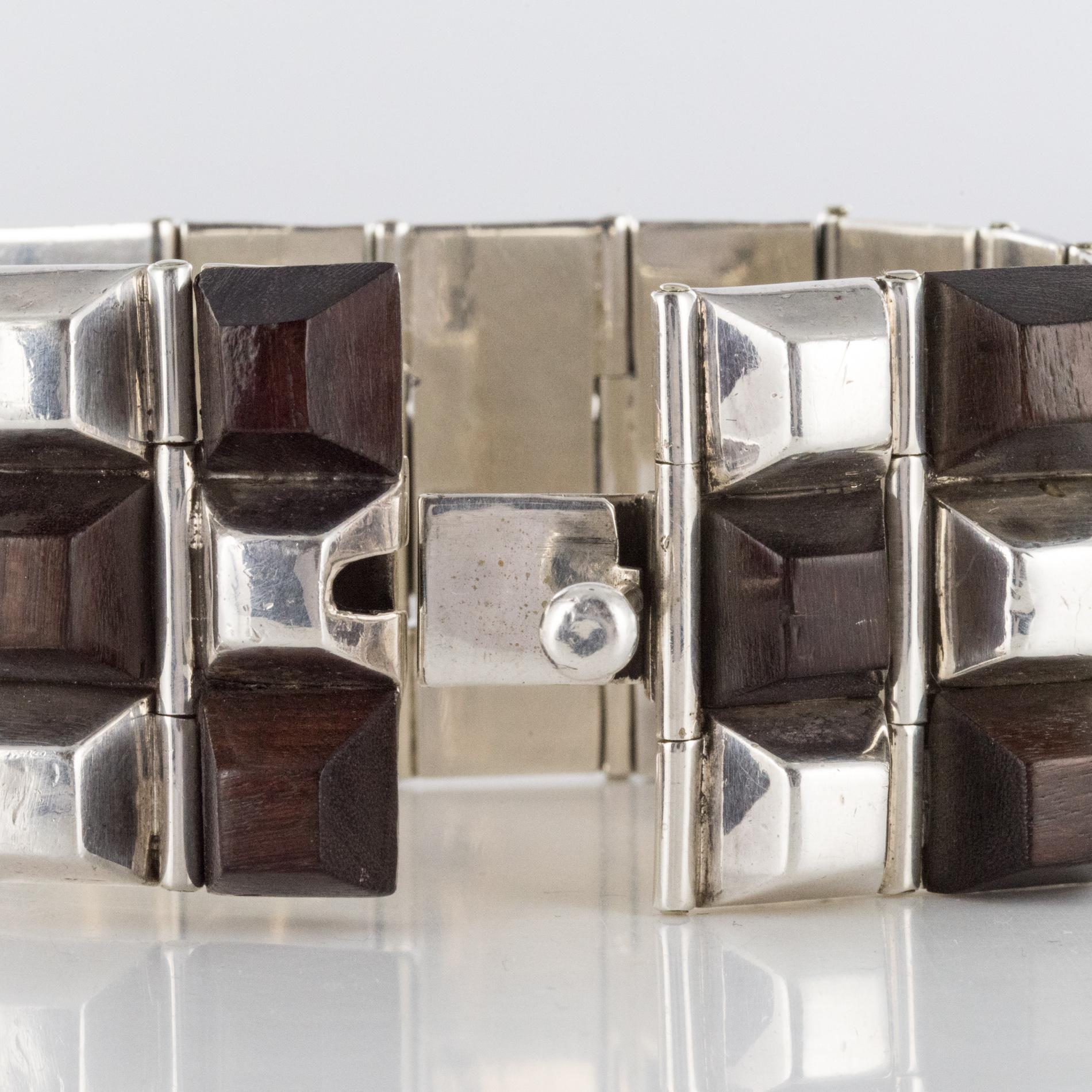 Modern Rosewood Silver Designer Cuff Bracelet For Sale 6