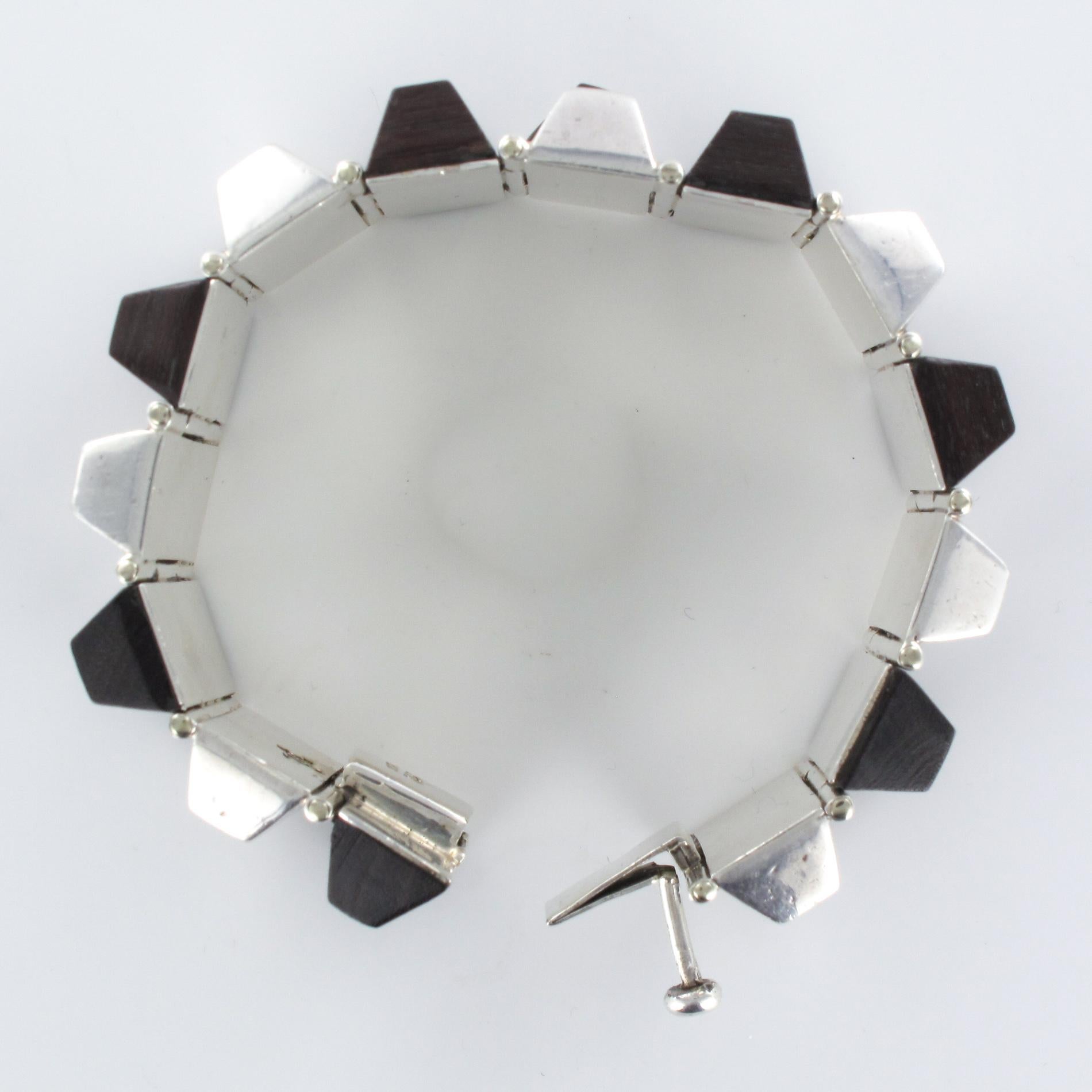 Modern Rosewood Silver Designer Cuff Bracelet For Sale 7