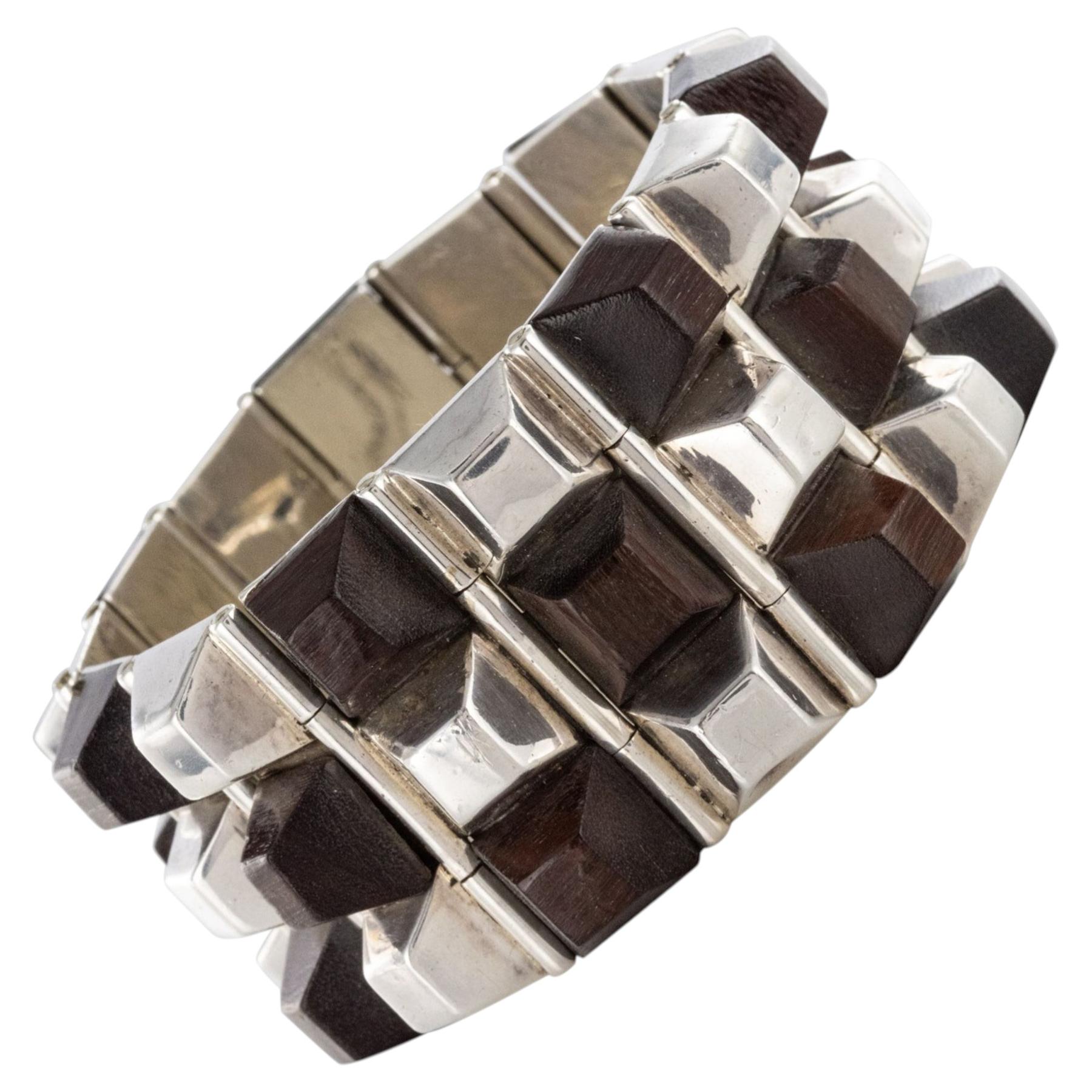 Modern Rosewood Silver Designer Cuff Bracelet For Sale