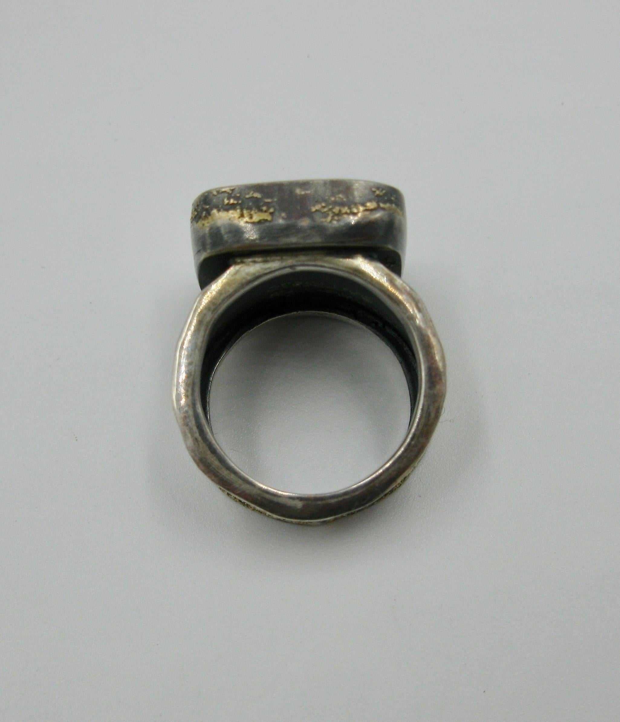 Modern Ross Coppelman Ring Sterling Silver Diamond 22 Karat Gold Hardstone Retro For Sale 1