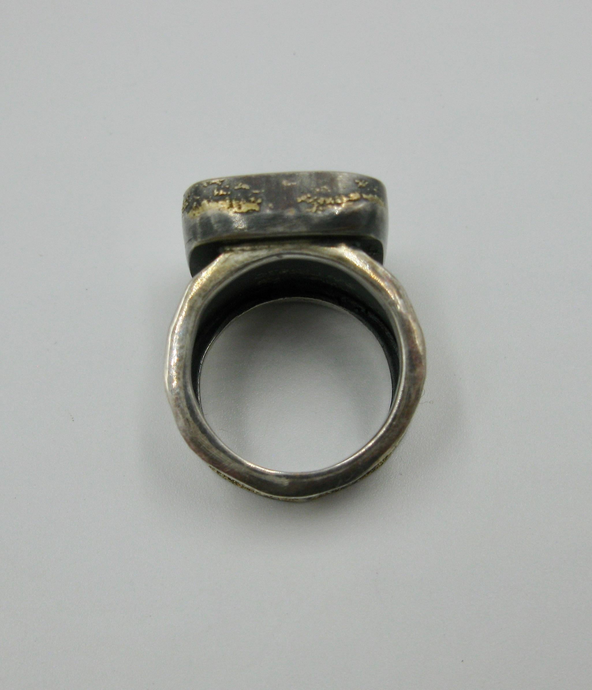 Modern Ross Coppelman Ring Sterling Silver Diamond 22 Karat Gold Hardstone Retro 1