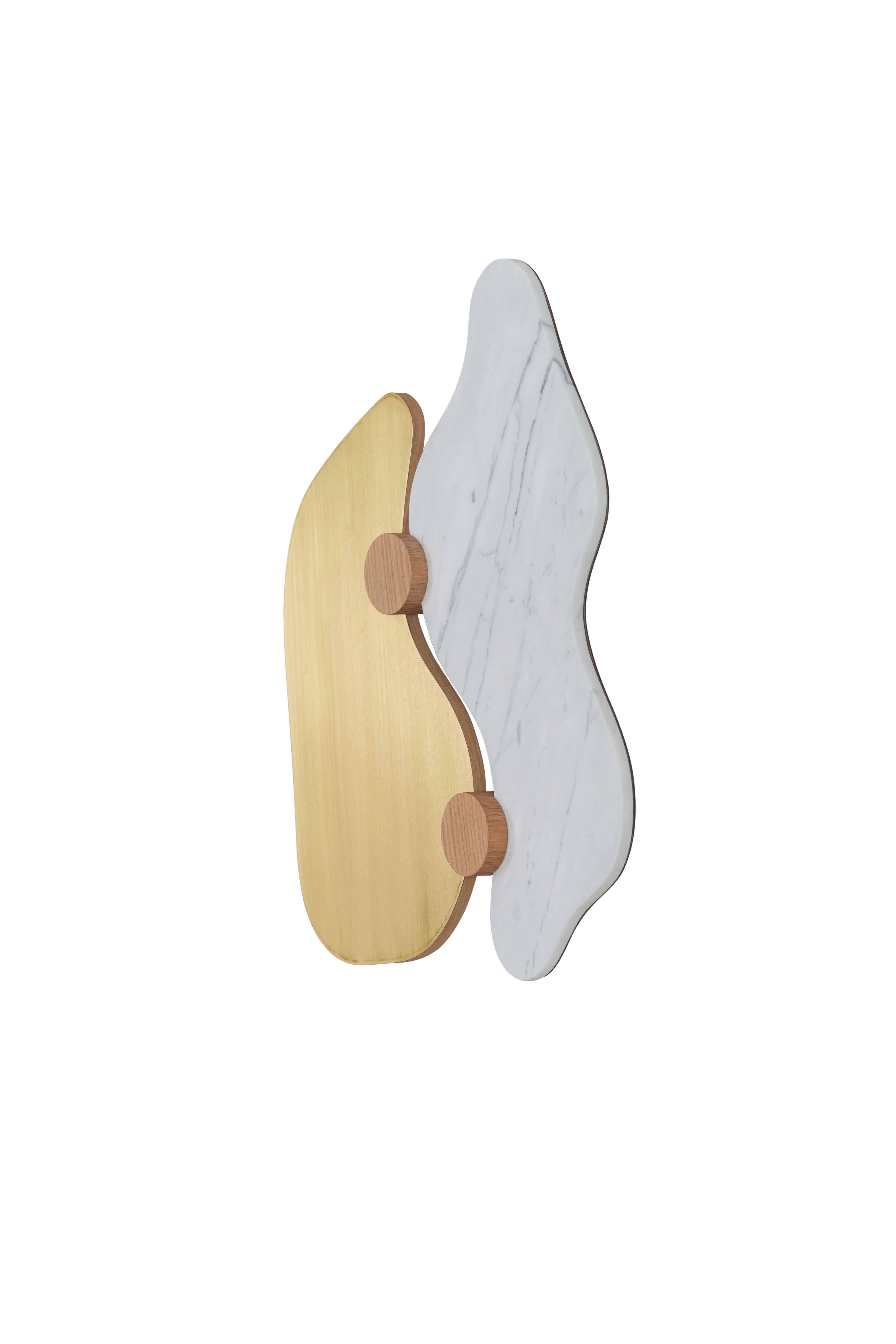 Modernes Rossim Set/2 Wandkunstwerke, Marmor-Messing, handgefertigt von Greenapple (Walnuss) im Angebot