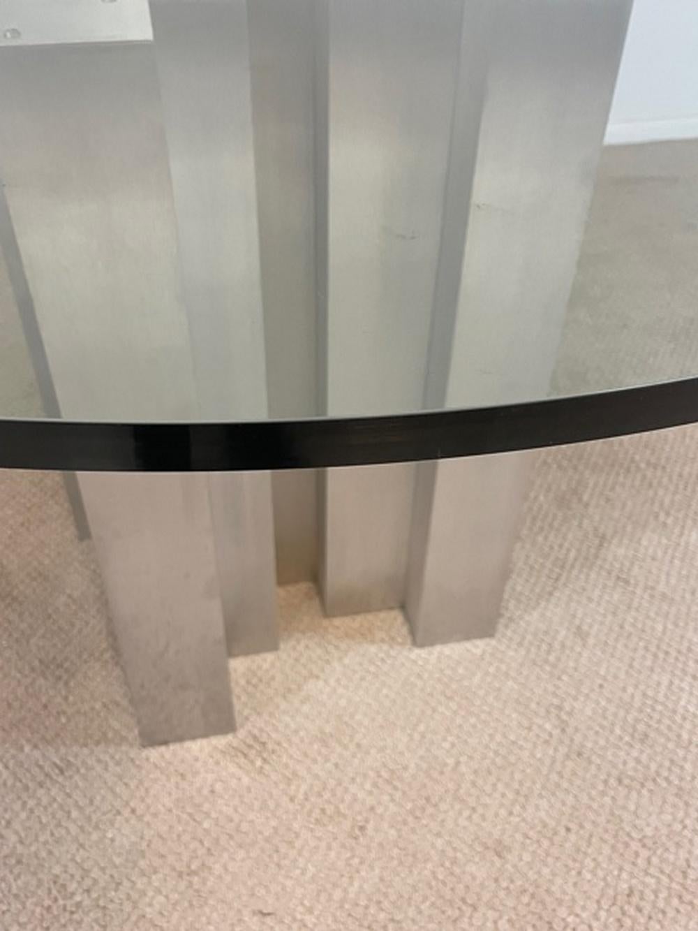 Modern Round Glass Top Table with Architectural Aluminum Base by Paul Mayen In Good Condition For Sale In Toledo, OH