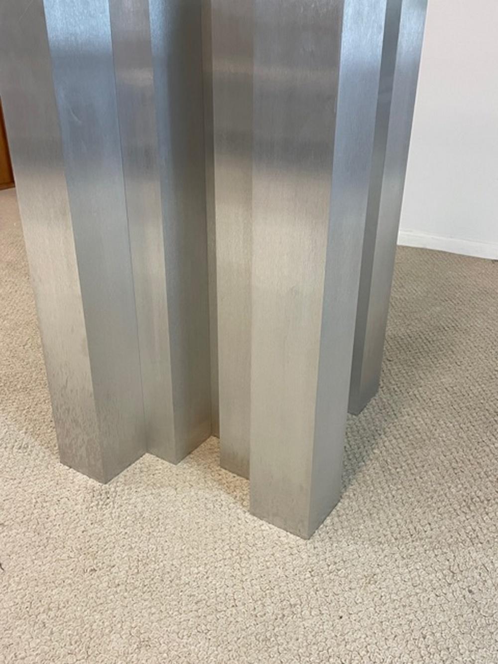 20th Century Modern Round Glass Top Table with Architectural Aluminum Base by Paul Mayen For Sale