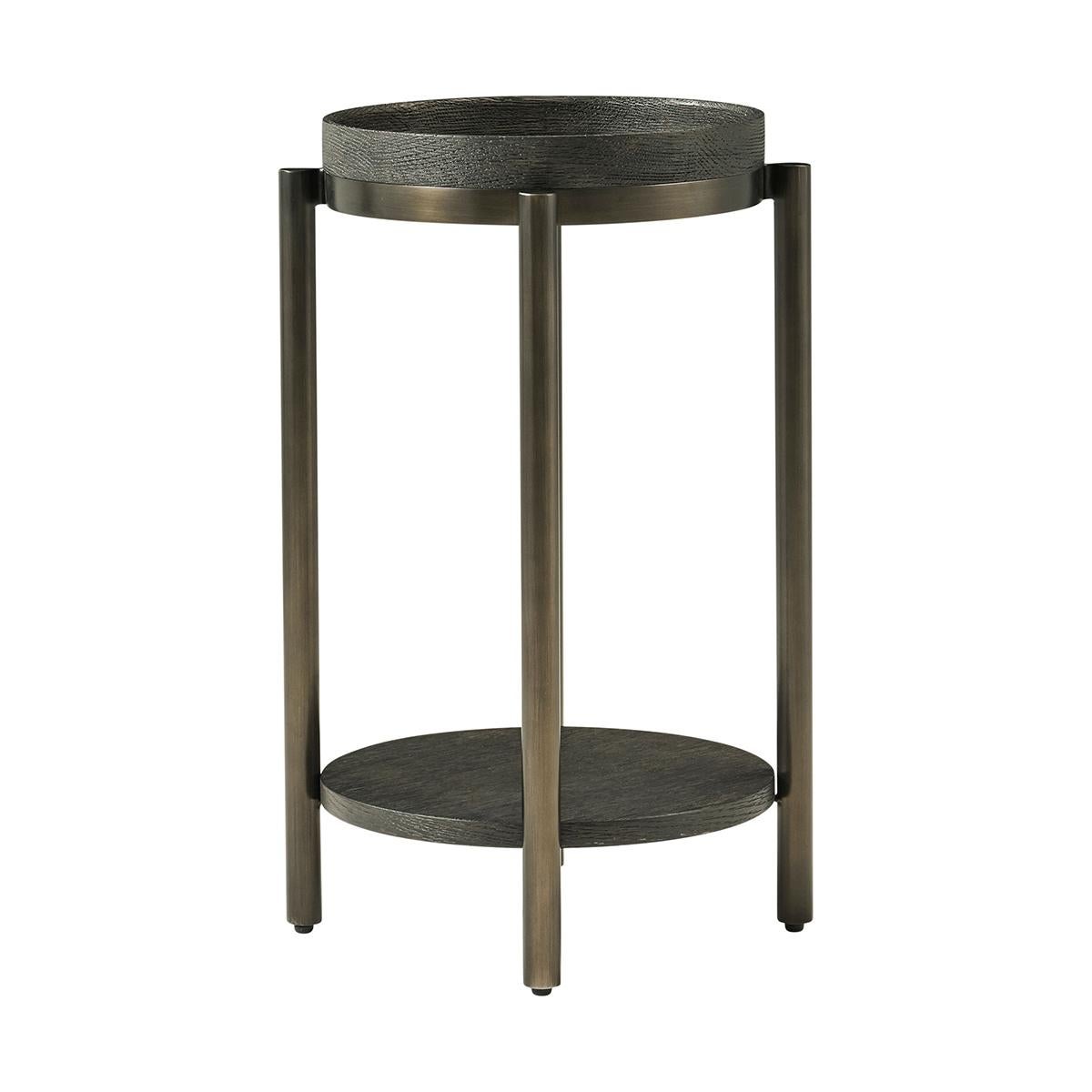 Vietnamese Modern Round Accent Table - Dark For Sale