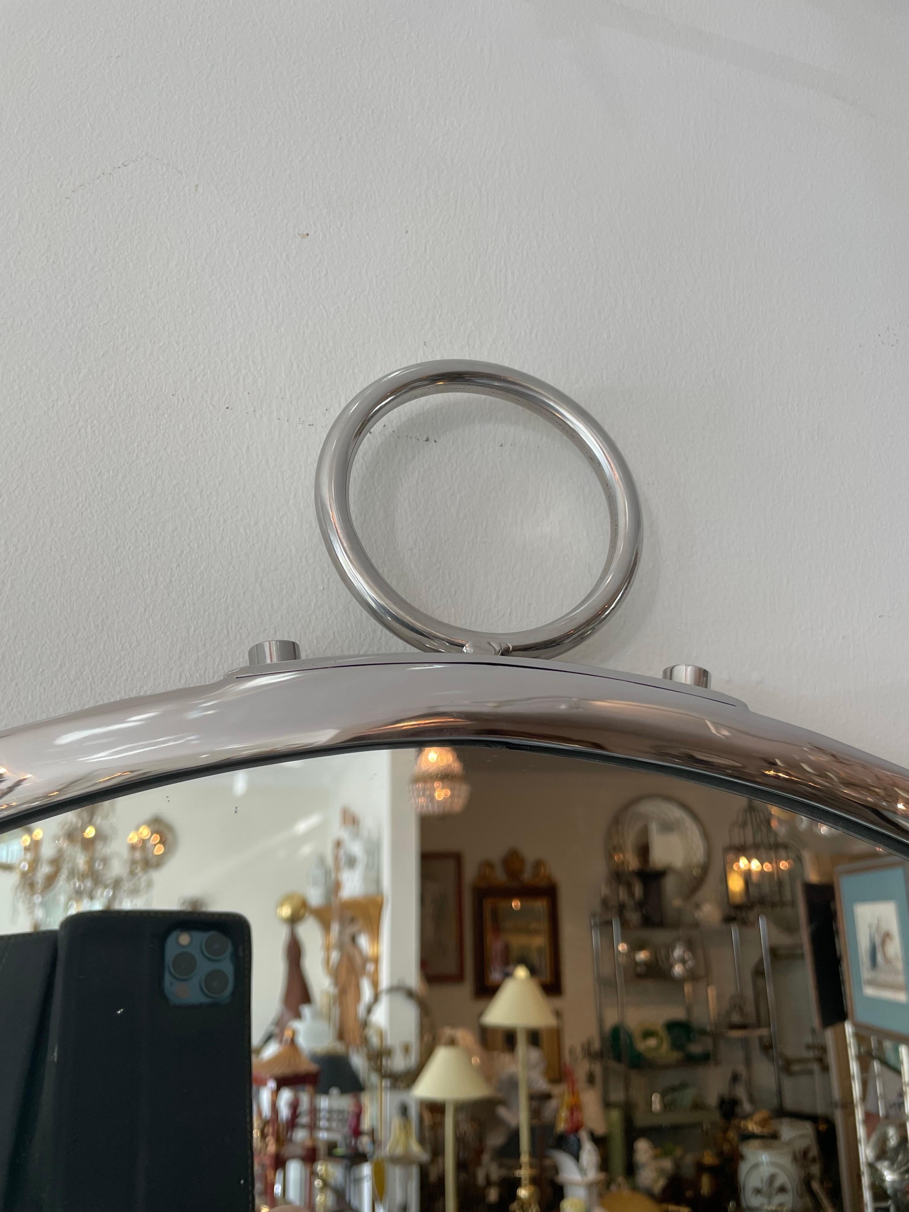 Moderner runder Nickel Spiegel im Art Deco Stil (Italienisch) im Angebot