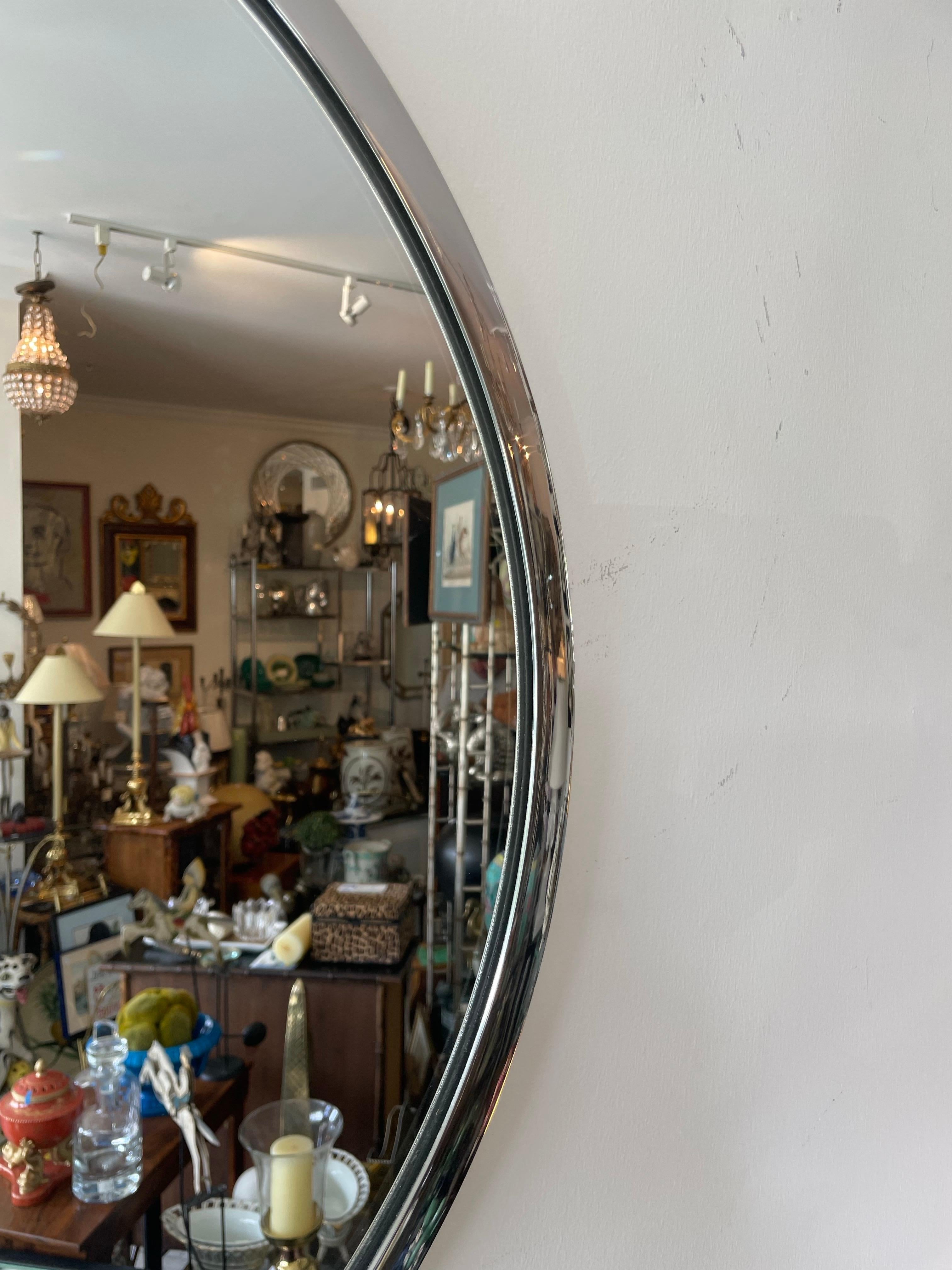 Moderner runder Nickel Spiegel im Art Deco Stil im Zustand „Gut“ im Angebot in West Palm Beach, FL