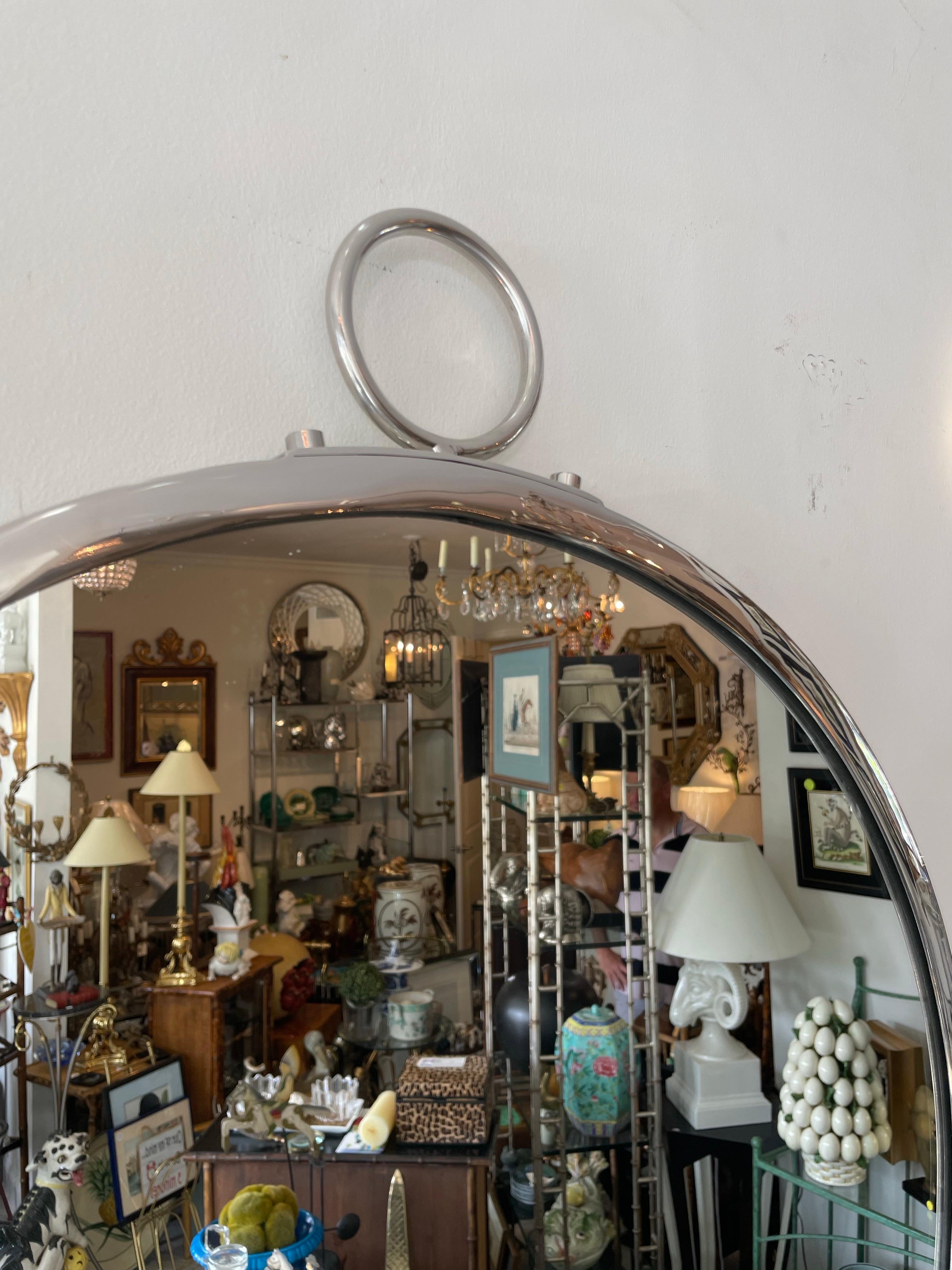 Moderner runder Nickel Spiegel im Art Deco Stil im Angebot 2