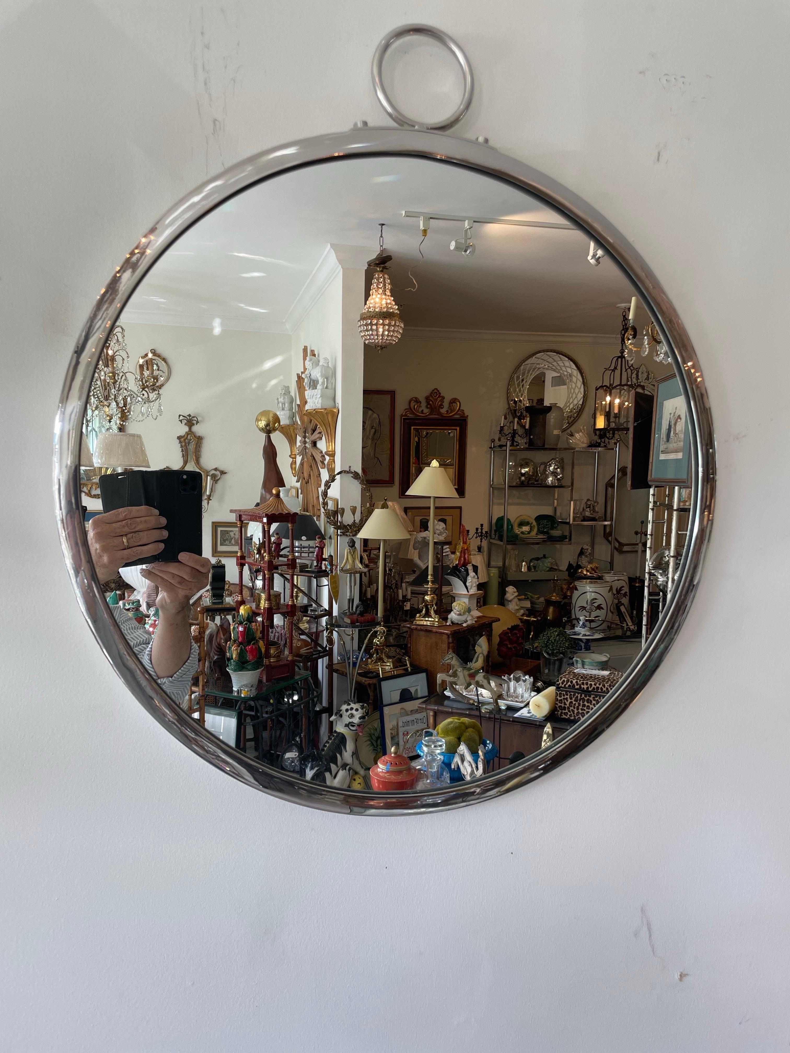 Moderner runder Nickel Spiegel im Art Deco Stil im Angebot 3