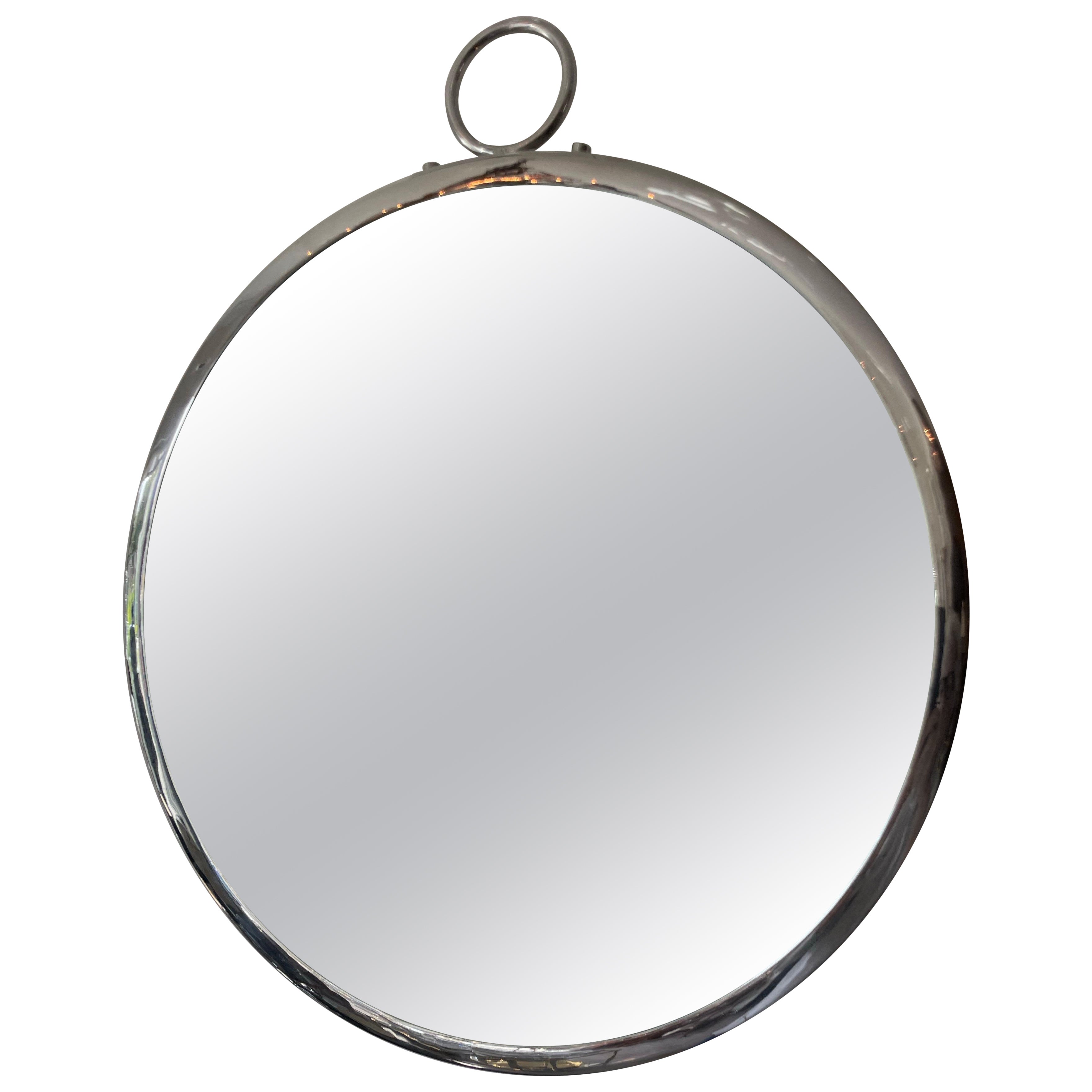 Moderner runder Nickel Spiegel im Art Deco Stil