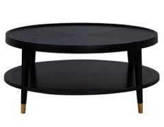 Modern Round Black Coffee Table in Cerused Oak
