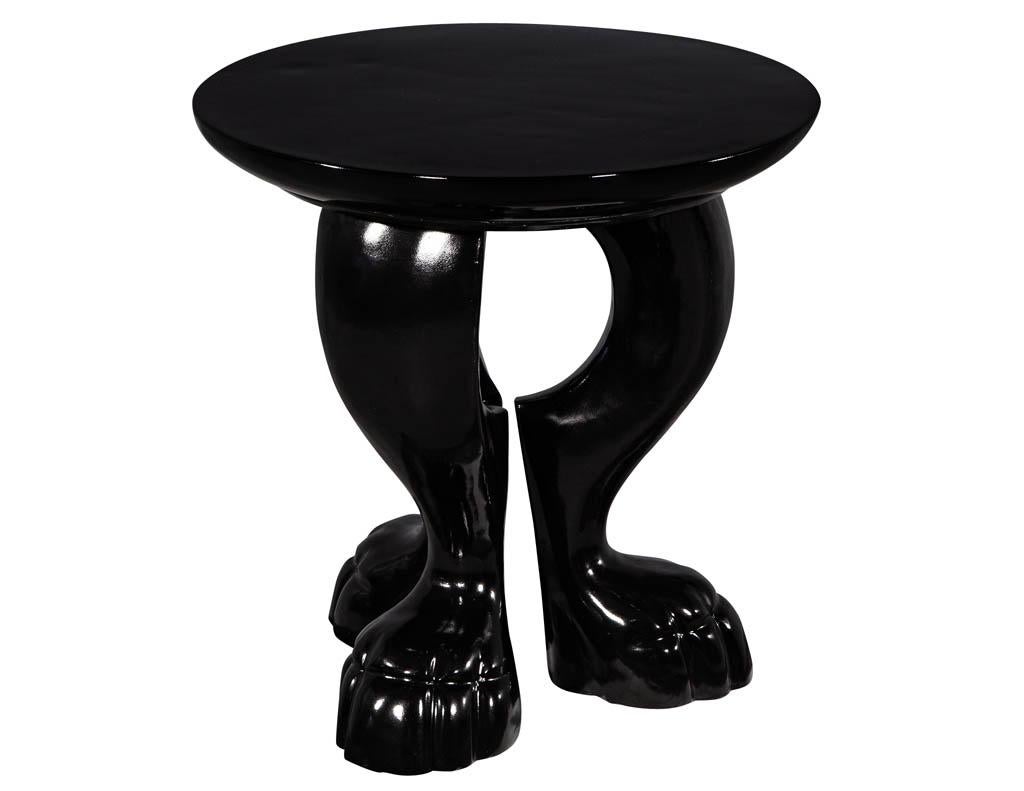 American Modern Round Black Lacquered Claw Side Table