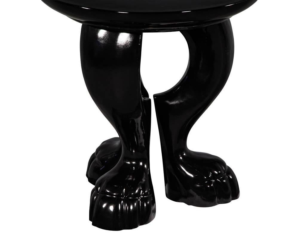 Modern Round Black Lacquered Claw Side Table In Good Condition In North York, ON