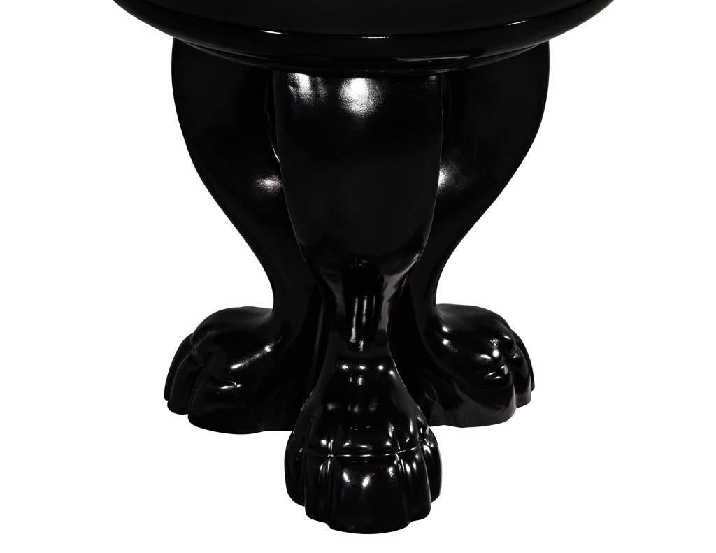 Wood Modern Round Black Lacquered Claw Side Table