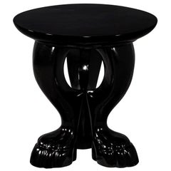 Modern Round Black Lacquered Claw Side Table