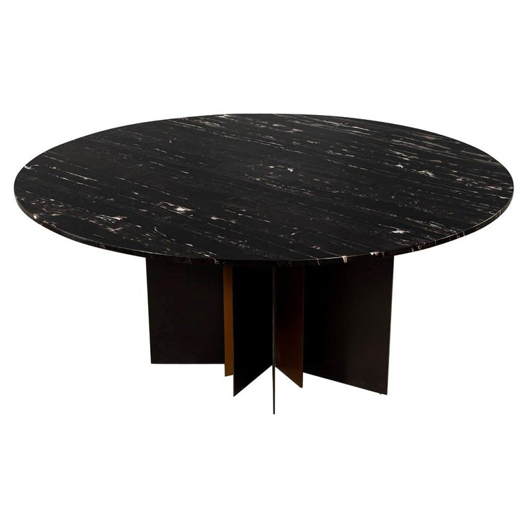 Modern Round Black Marble Top Dining Table For Sale at 1stDibs