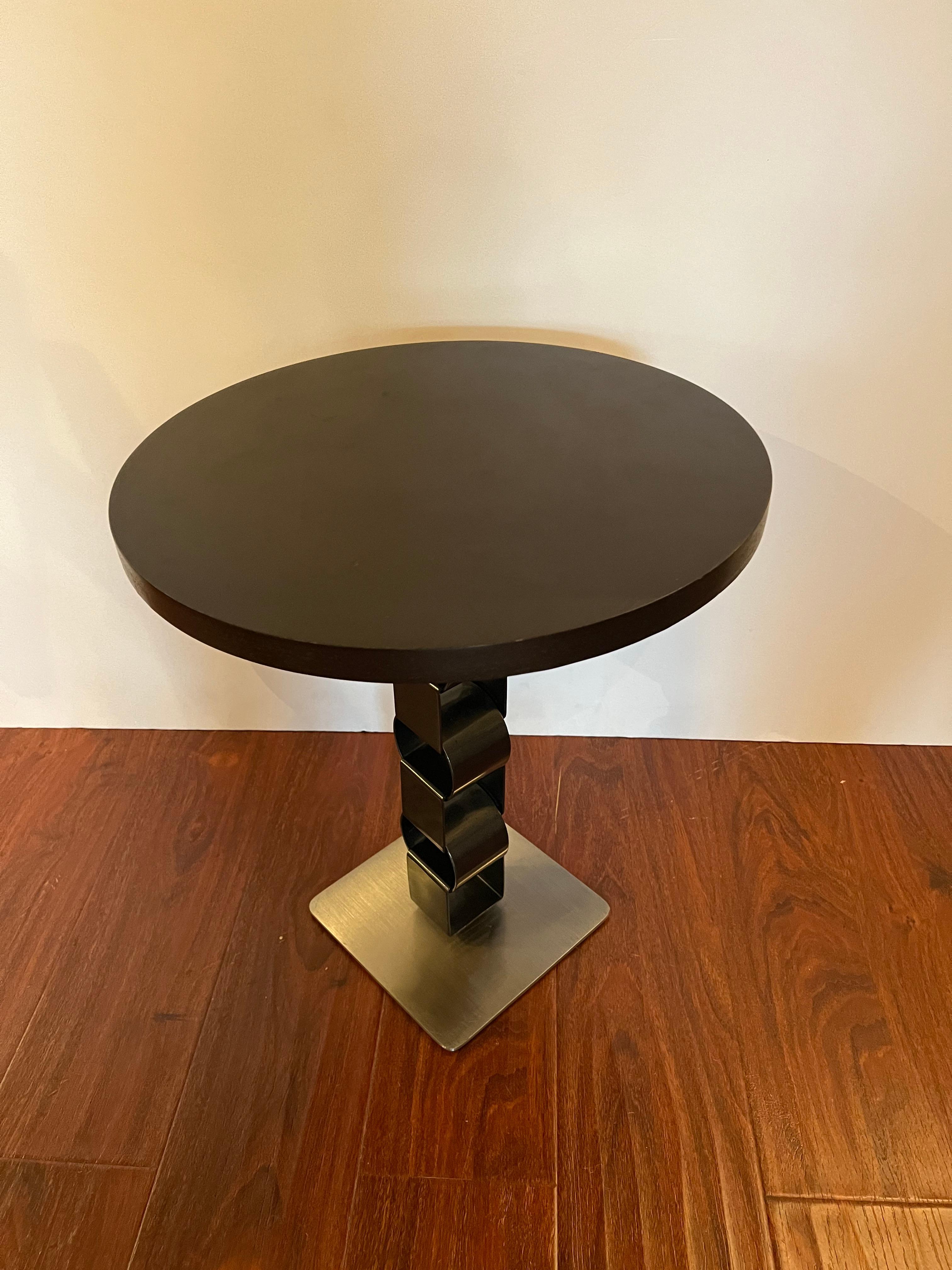Modern Round Black Walnut and Steel Gueridon In Excellent Condition For Sale In Pasadena, CA
