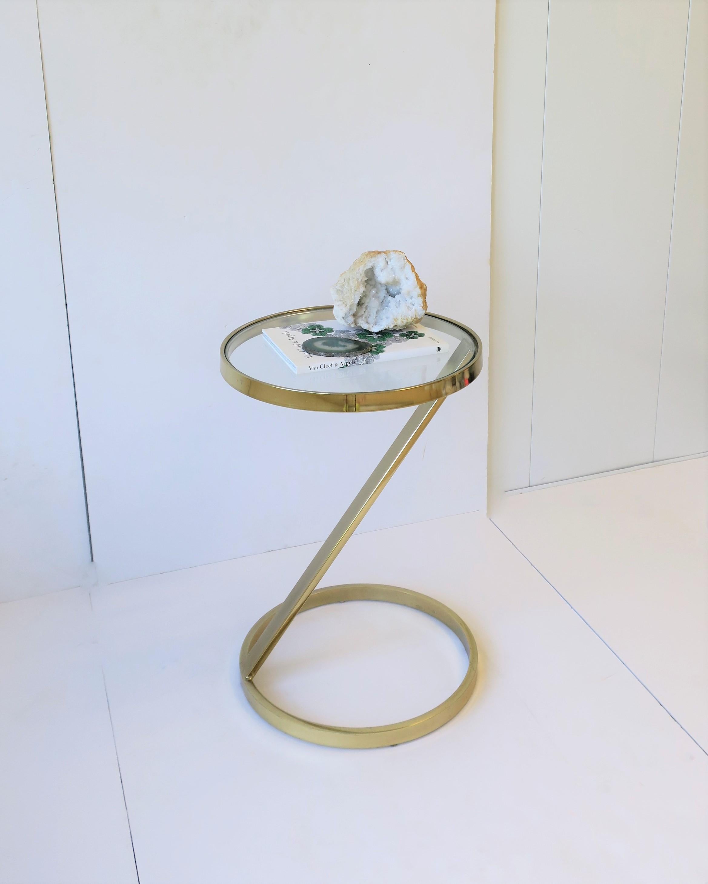 Modern Round Brass and Glass Side or Drinks Table  1