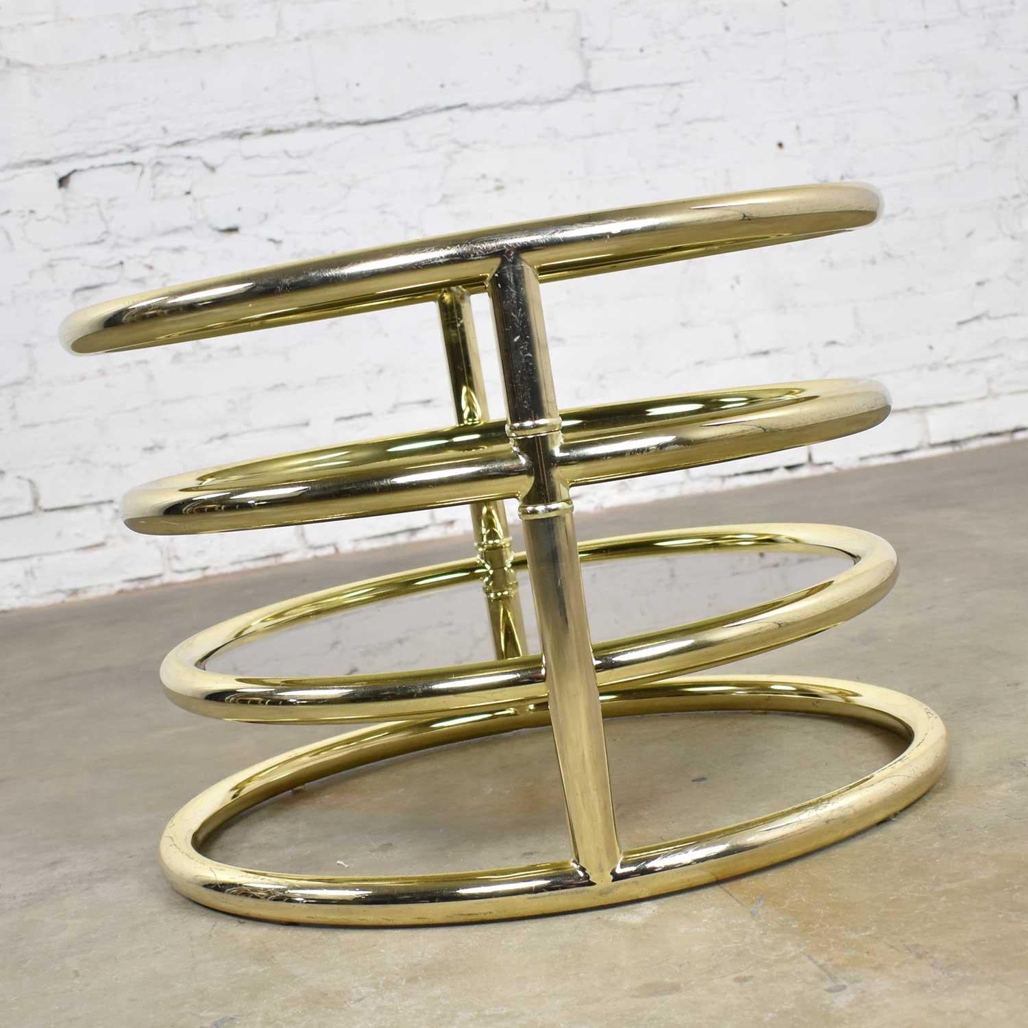 Modern Round Brass & Smoke Glass End Table or Coffee Table with Pivoting Tiers 2