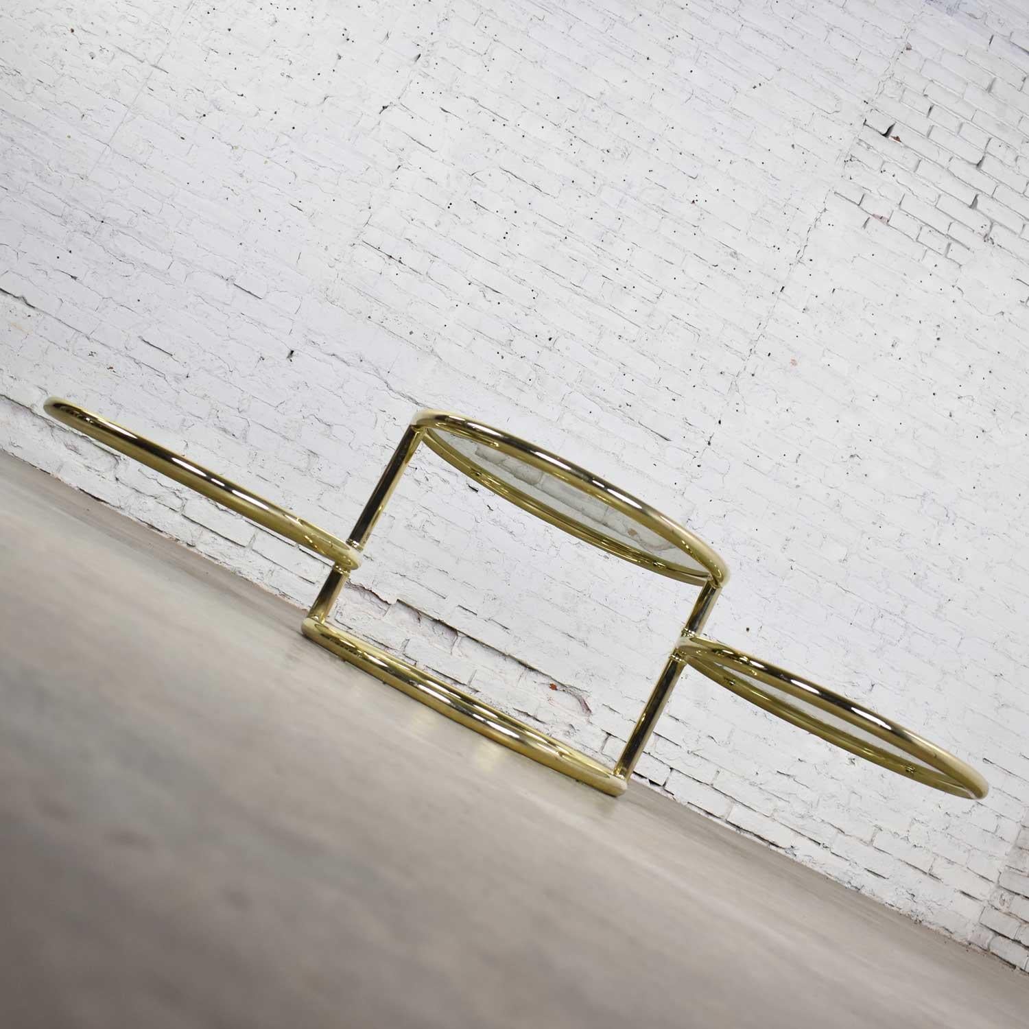 Plated Modern Round Brass & Smoke Glass End Table or Coffee Table with Pivoting Tiers