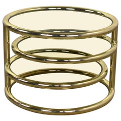 Modern Round Brass & Smoke Glass End Table or Coffee Table with Pivoting Tiers