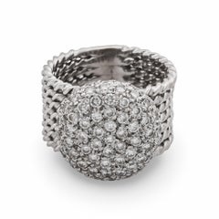 Modern round brilliant cut diamond 18k white gold braided ring