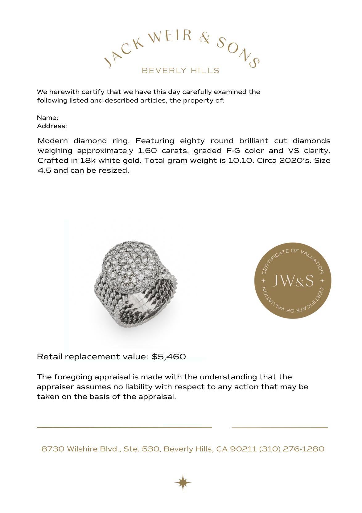 Anello moderno con diamante rotondo taglio brillante in oro bianco 18 carati intrecciato In condizioni buone in vendita a Beverly Hills, CA