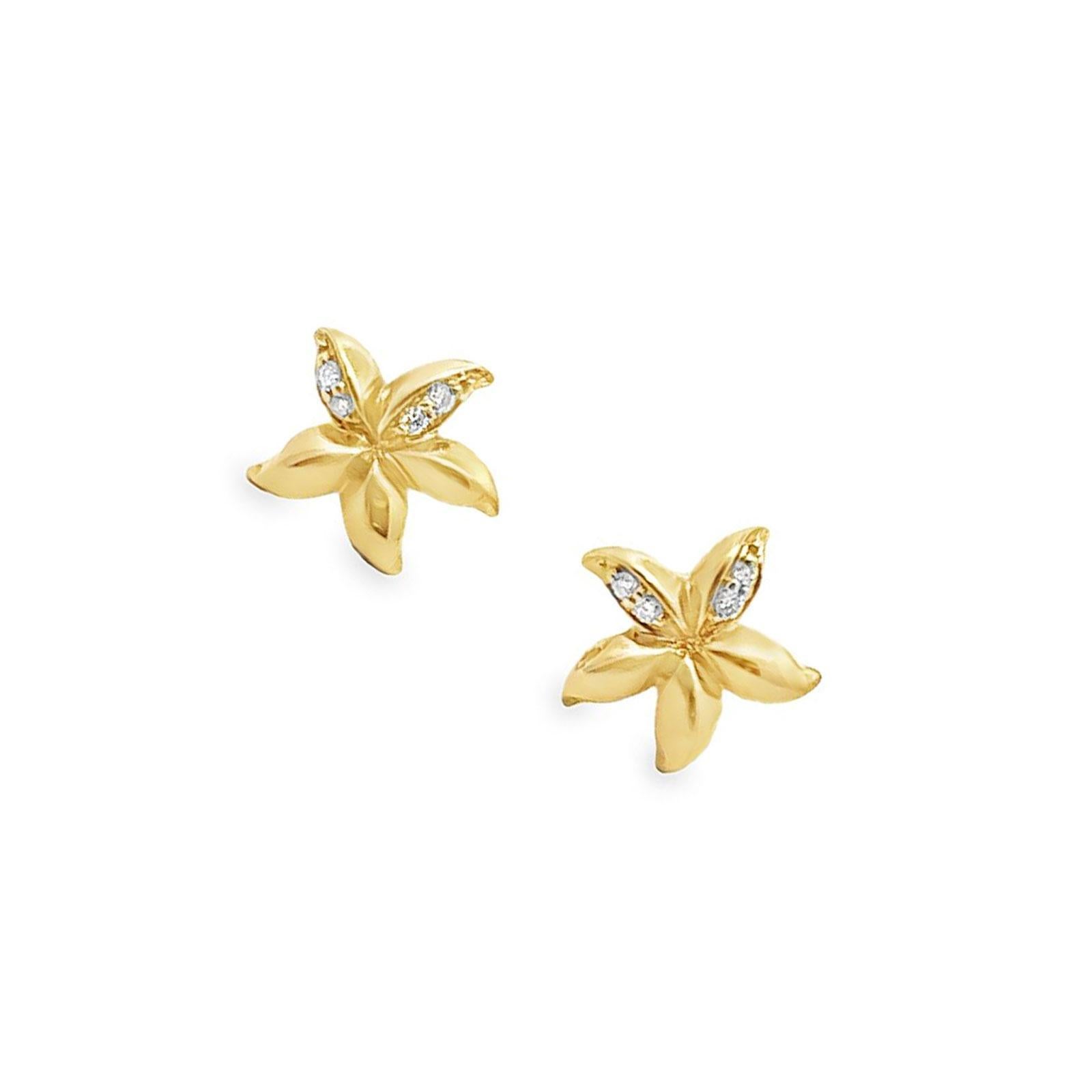 Moderne Clous d'oreilles modernes en or jaune 14 carats avec diamants ronds brillants en vente