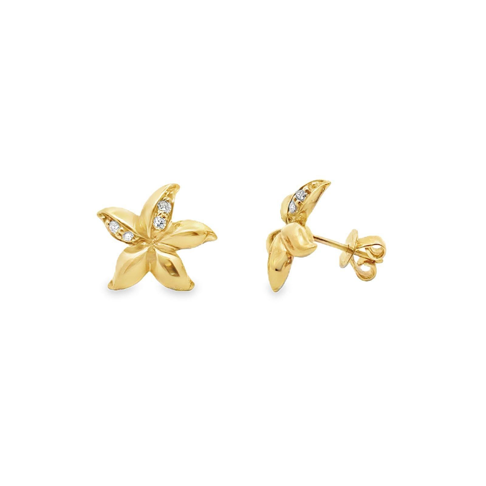 Taille ronde Clous d'oreilles modernes en or jaune 14 carats avec diamants ronds brillants en vente