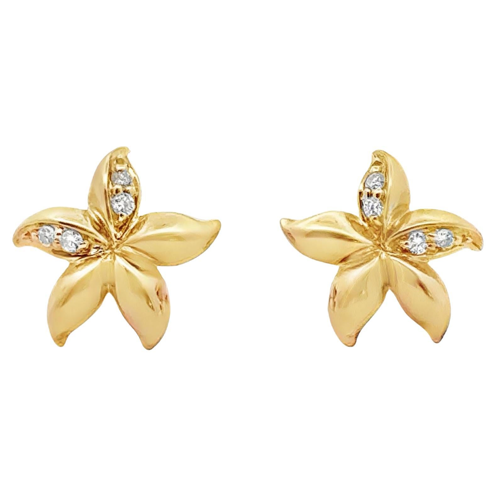 Moderni orecchini a perno con diamante tondo e brillante in oro giallo 14 kt.