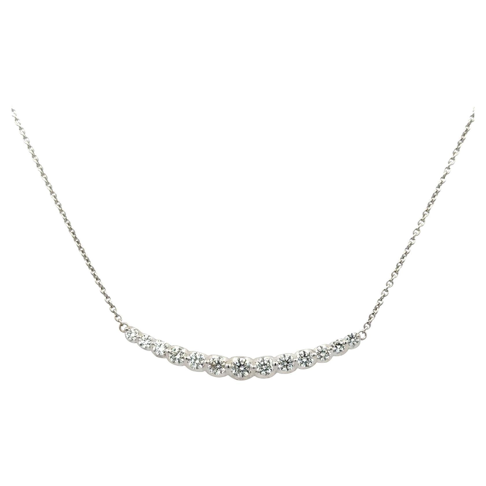 Modern Round Brilliant Diamond 18 Karat White Gold Curved Bar Pendant Necklace