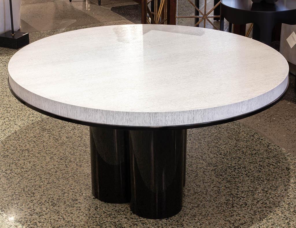 Modern Round Cerused Oak 2 Tone Dining Table with Geometric Metal Pedestal For Sale 8