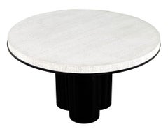Modern Round Cerused Oak 2 Tone Dining Table with Geometric Metal Pedestal