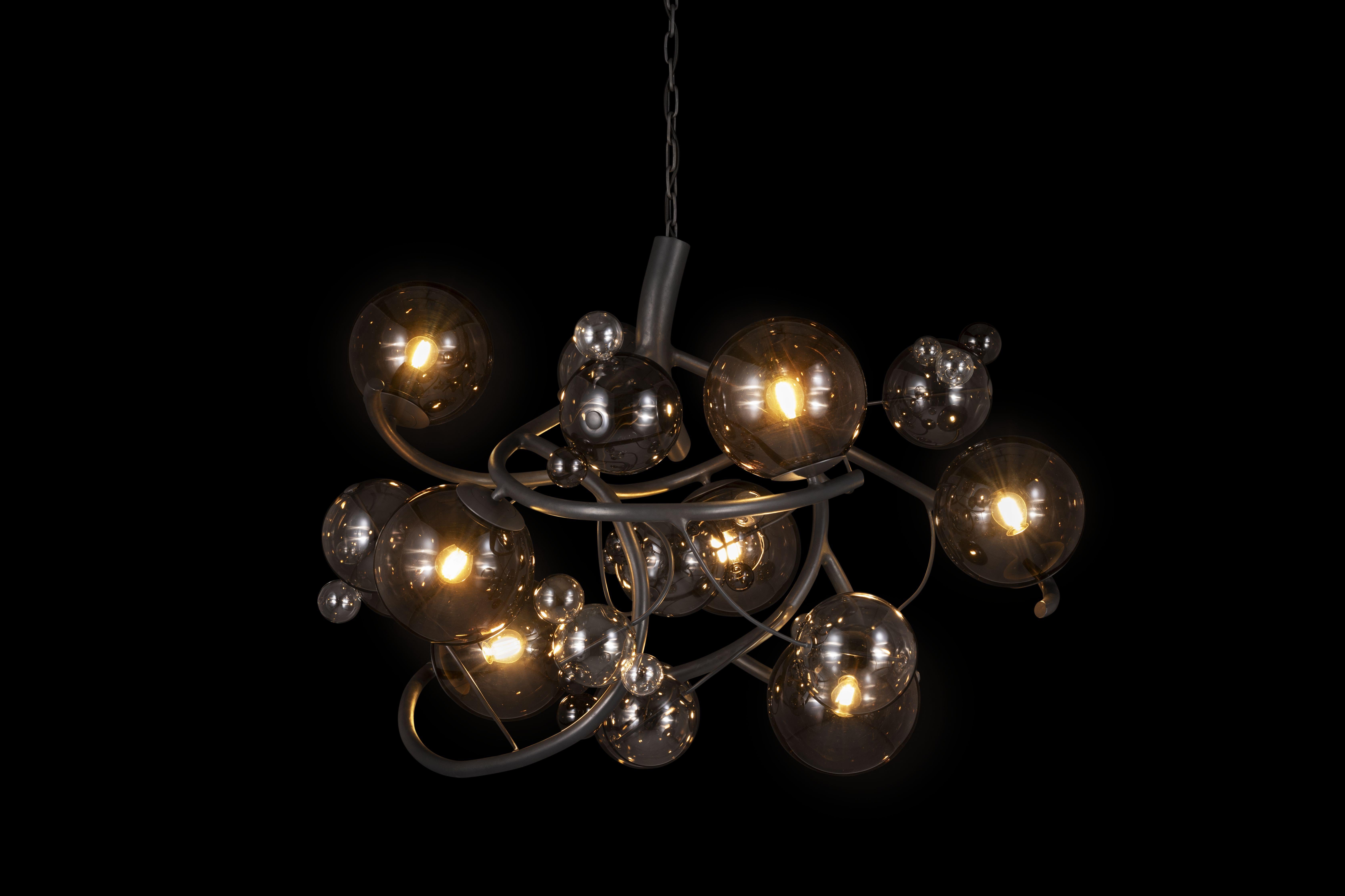 Néerlandais Lustre moderne rond, finition bronze patine foncée, collection Bubbles Twilight en vente