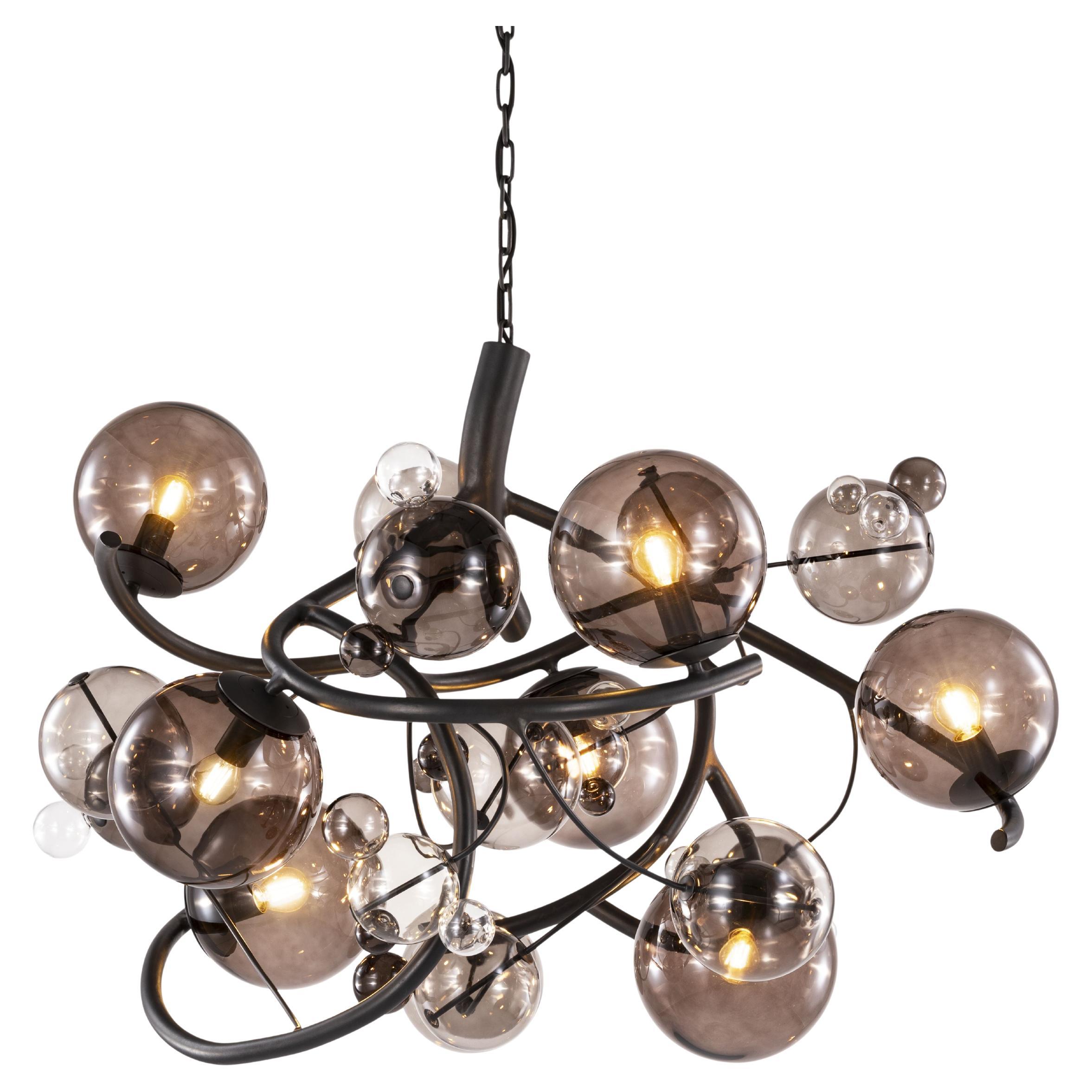Lustre moderne rond, finition bronze patine foncée, collection Bubbles Twilight