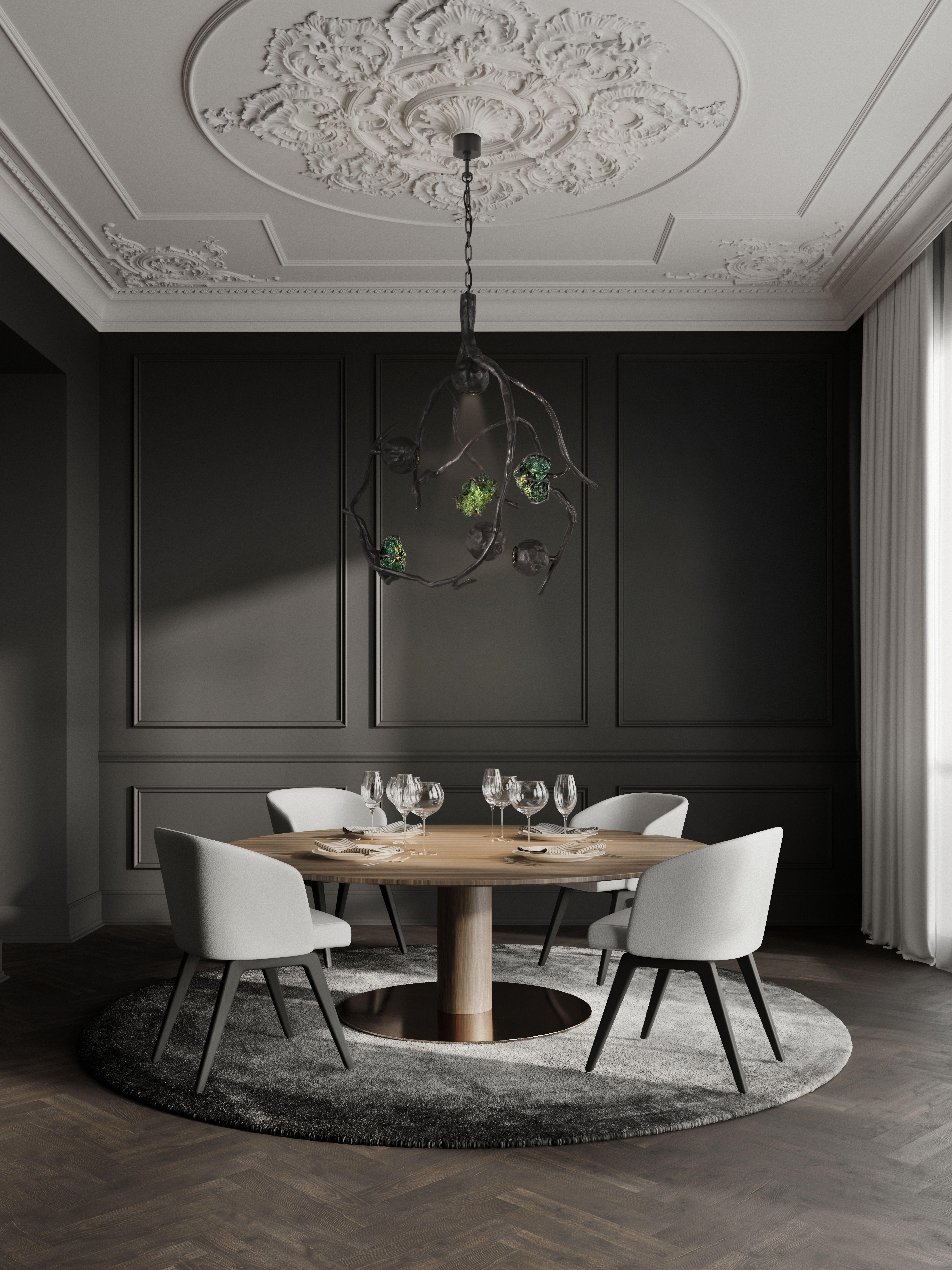 Néerlandais Lustre moderne rond avec pierres précieuses en bronze patiné foncé, Collection Orpheus en vente