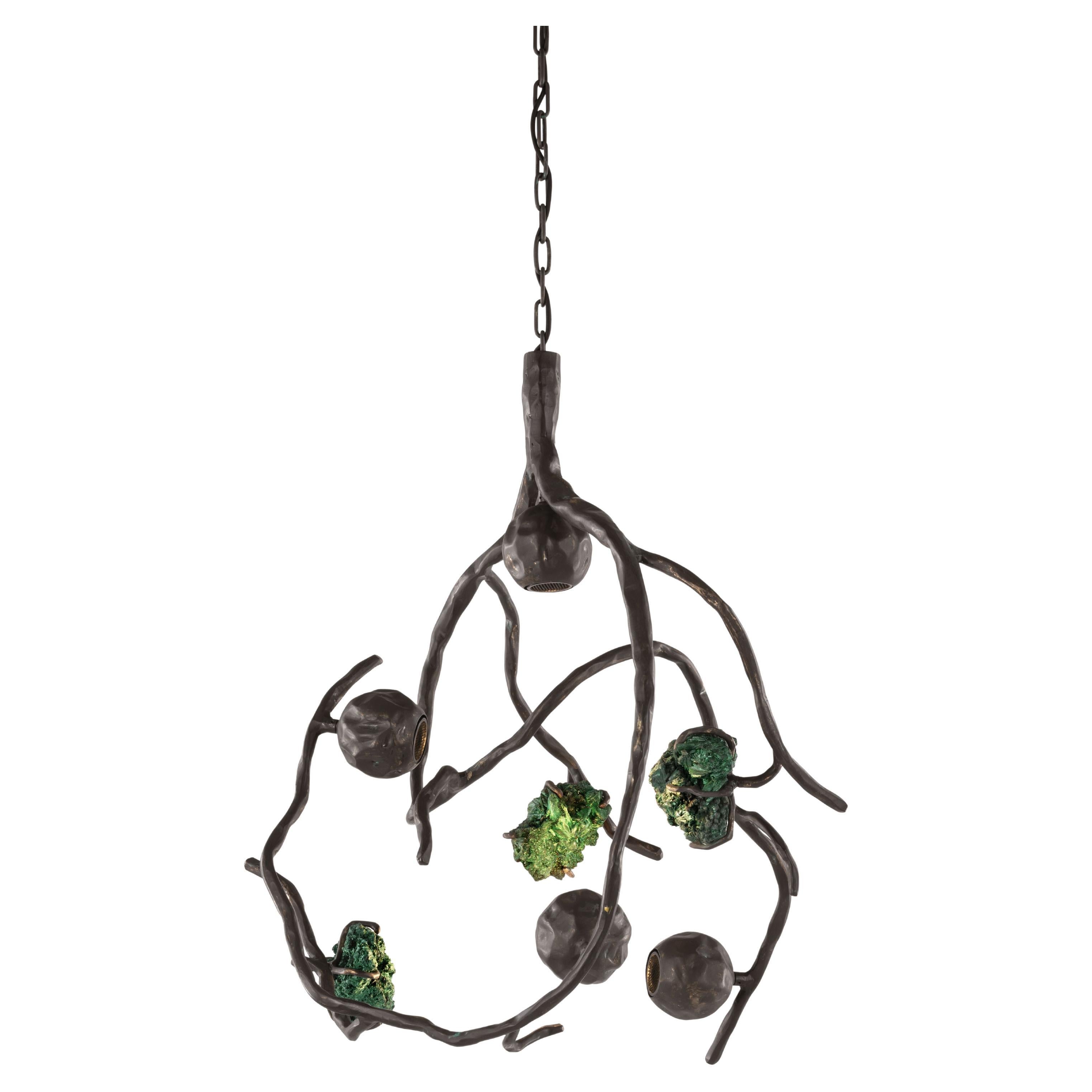 Lustre moderne rond avec pierres précieuses en bronze patiné foncé, Collection Orpheus en vente