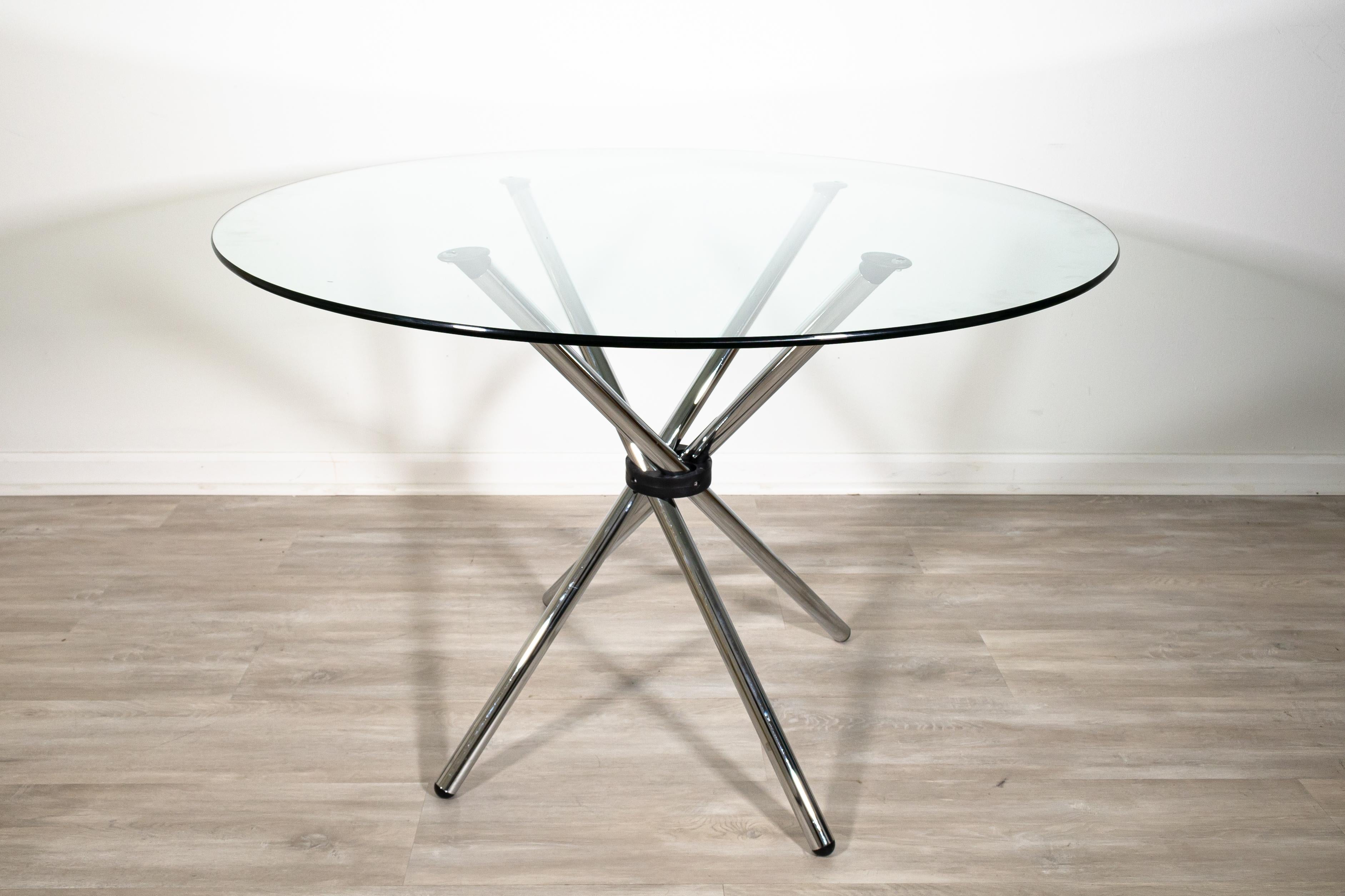 Modern Round Chrome and Glass Dinette Gallery Base Table & 4 Calligaris Chairs 7